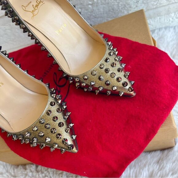 CHRISTIAN LOUBOUTIN Specchio Follies Metallic Spiked Studded Heels 36 - Picture 2 of 12